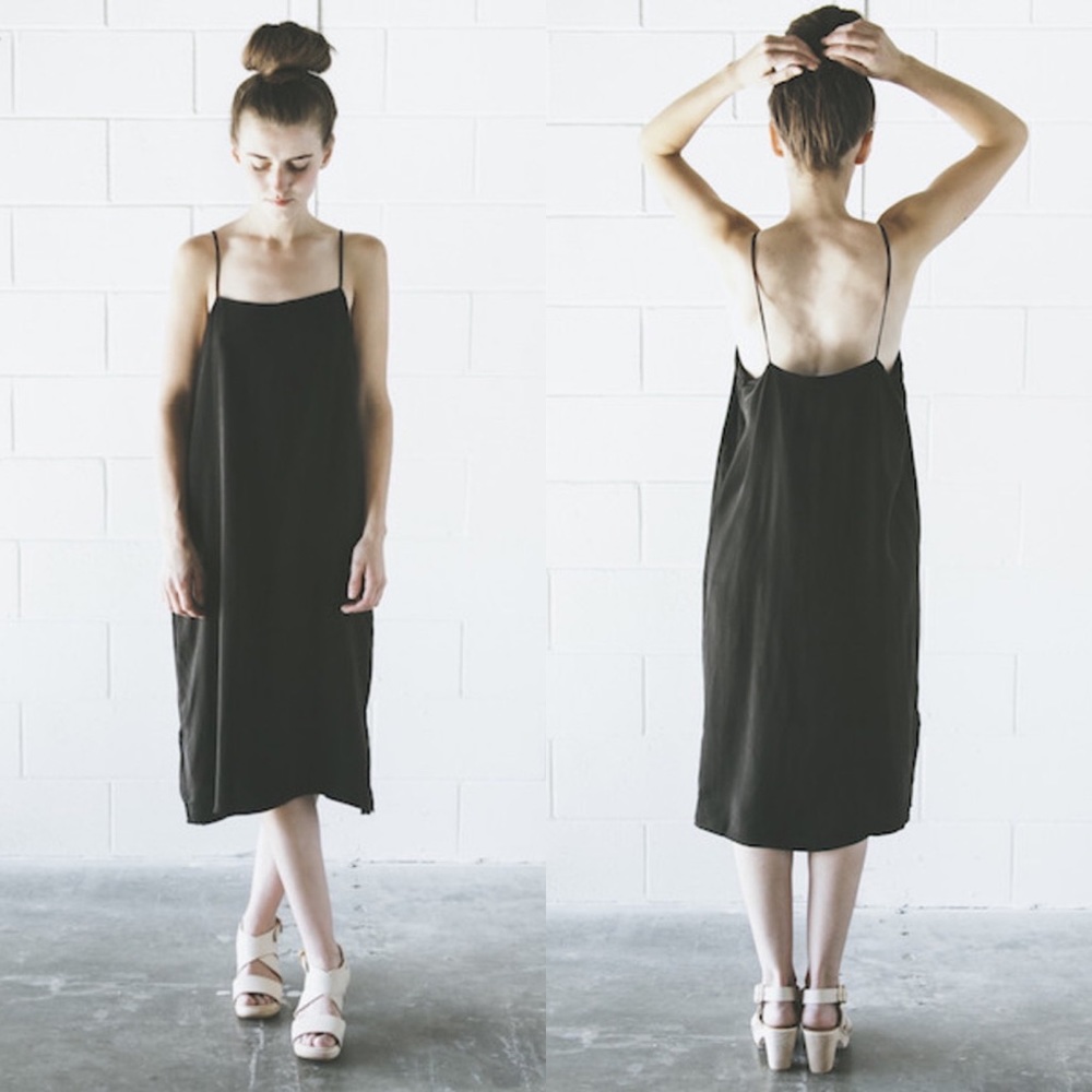 Objects Without Meaning Black Relaxed Fit Spaghetti Strap Slip Dress
